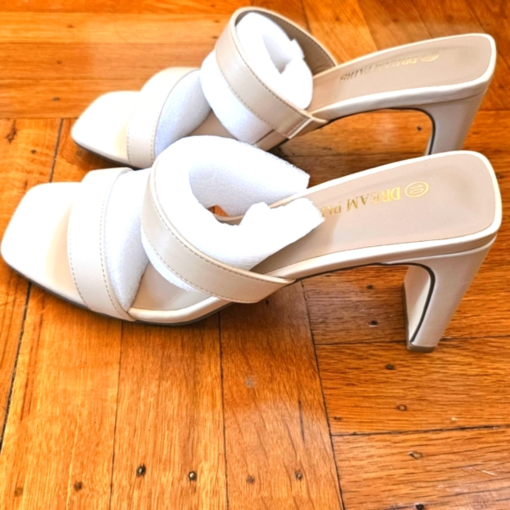 NWT Dream Pairs Women's Nude Square Open Toe Double Band High Block Heels - Picture 4 of 12